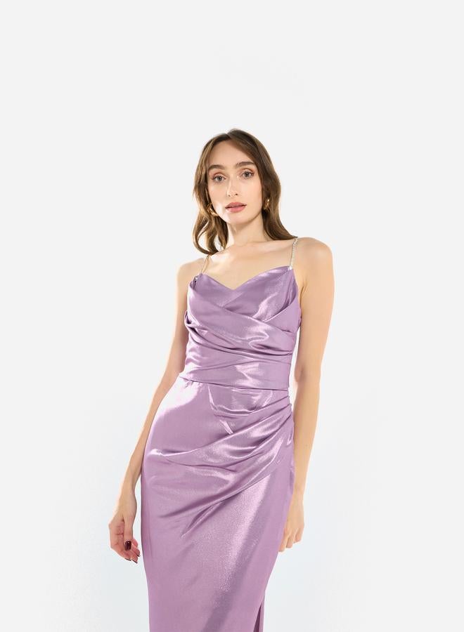 House of Moda Women Cowl Neck Crystal Strap Gown Maxi Dress - Image 4